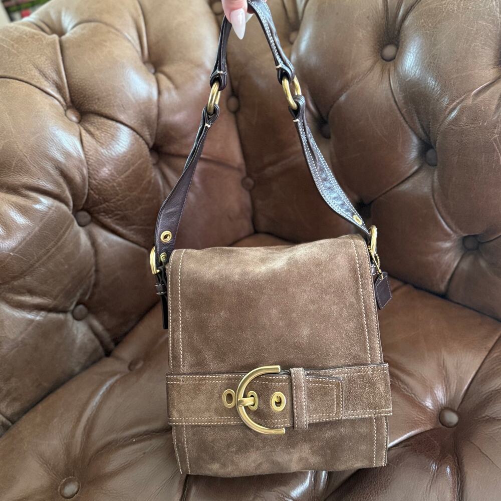 Vintage Coach Soho Messenger Suede Buckle Shoulder Bag Brown D05S-8A21